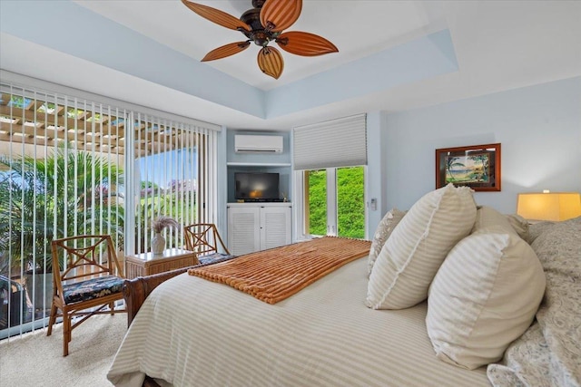 3150 Wailea Alanui Dr Unit 3007, Kihei, HI 96753 - carpeted bedroom with an AC wall unit, multiple windows, and a ceiling fan