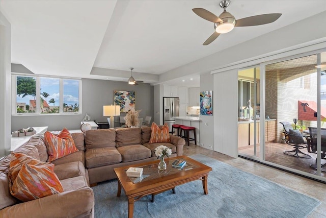 3150 Wailea Alanui Dr Unit 3007, Kihei, HI 96753 - living room featuring ceiling fan and light tile patterned floors