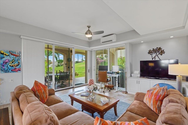 3150 Wailea Alanui Dr Unit 3007, Kihei, HI 96753 - living area with a wall mounted AC, plenty of natural light, ceiling fan, a desk, and recessed lighting