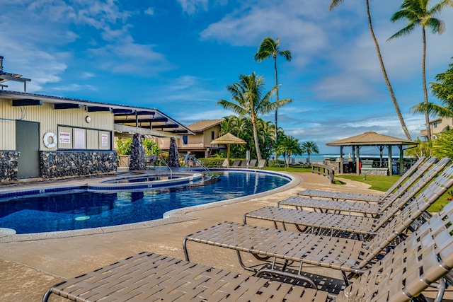 view of swimming pool with a gazebo