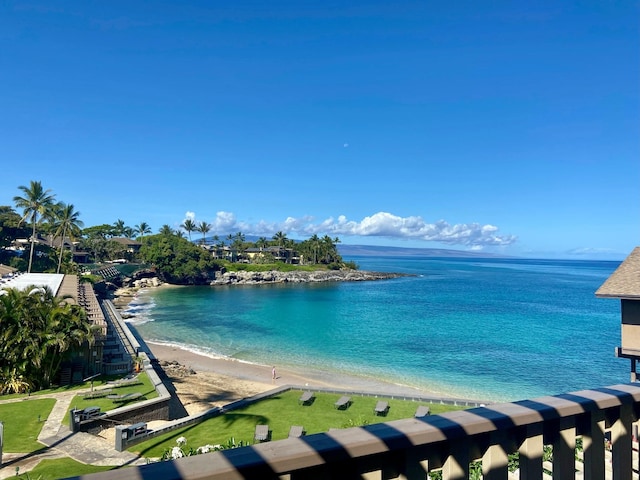 view of water feature with a view of the beach