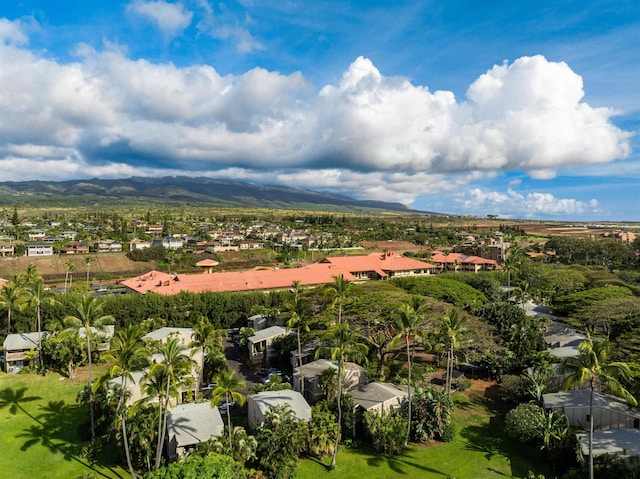 drone / aerial view with a residential view and a mountain view