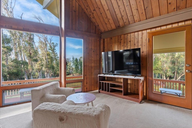 sunroom / solarium with lofted ceiling and wooden ceiling