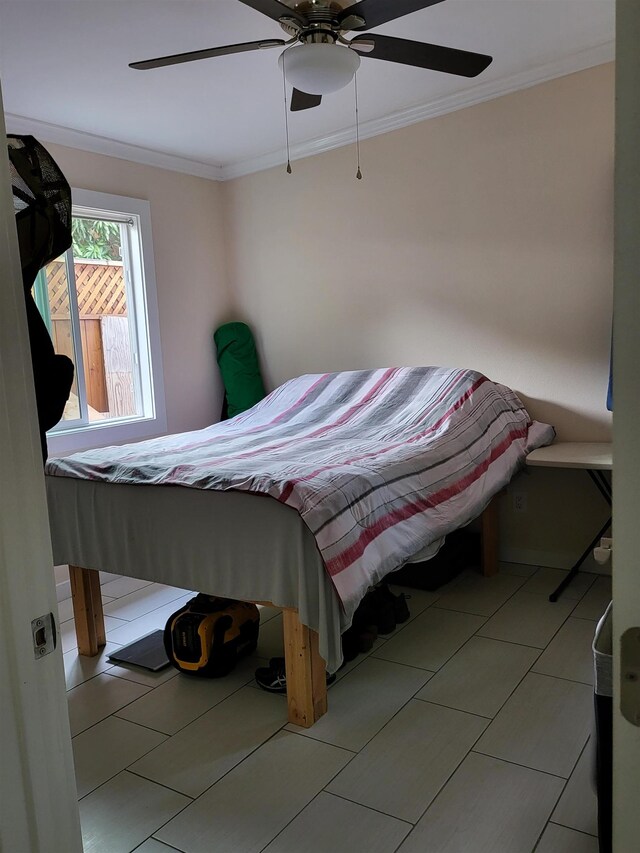 2170 Kahookele St, Wailuku, HI 96793 - bedroom with tile patterned floors, crown molding, and ceiling fan