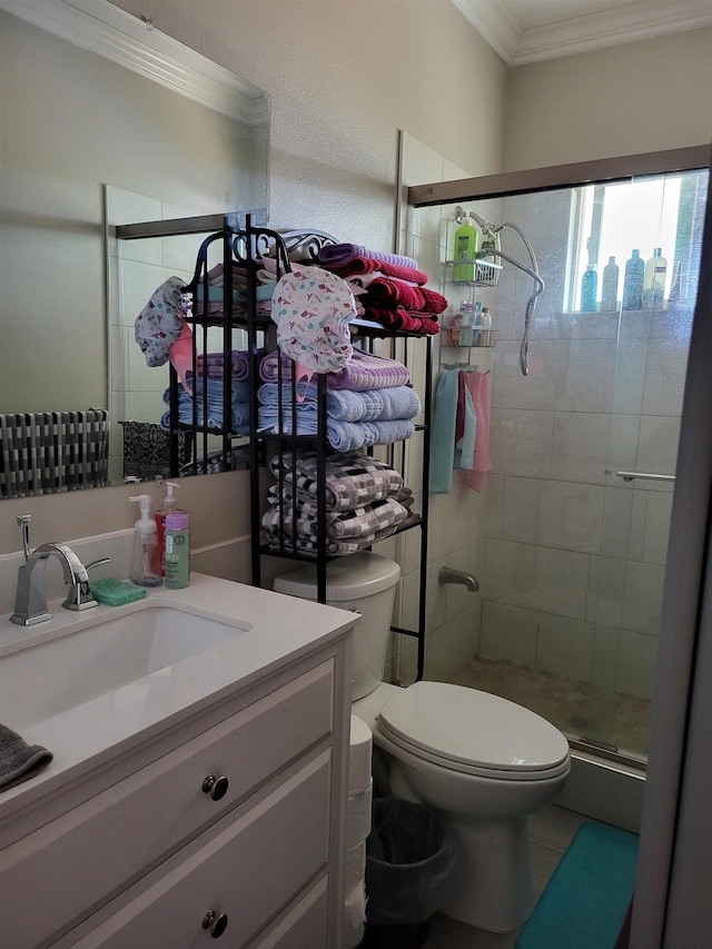 2170 Kahookele St, Wailuku, HI 96793 - bathroom with a stall shower, toilet, vanity, and ornamental molding