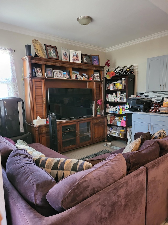 2170 Kahookele St, Wailuku, HI 96793 - living area featuring light tile patterned flooring and ornamental molding
