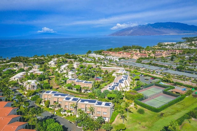 aerial view with a water and mountain view