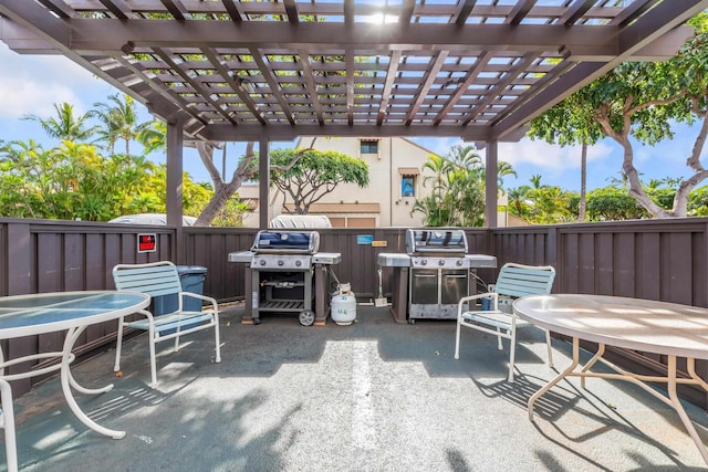 view of patio / terrace with a pergola and a grill