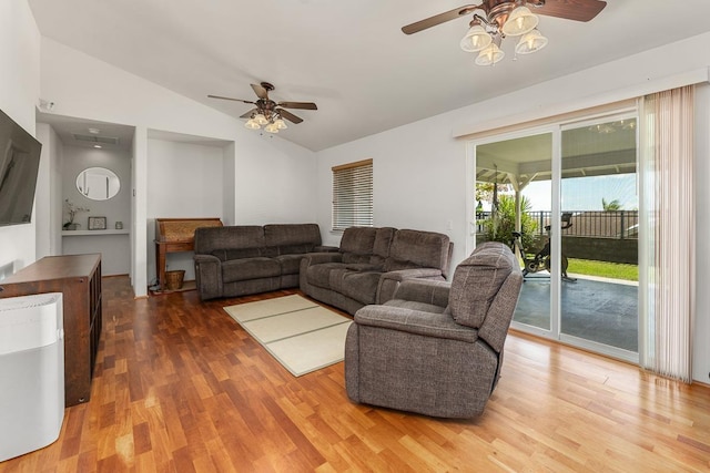 35 Emoloa Pl, Wailuku, HI 96793 - living room with a ceiling fan, lofted ceiling, and wood finished floors