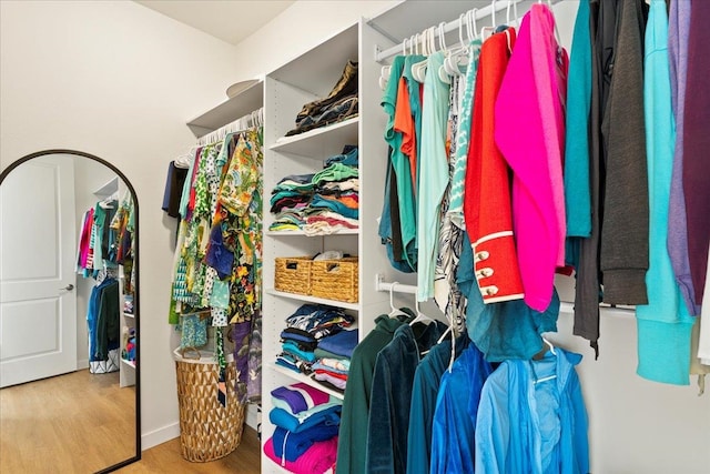 spacious closet with light hardwood / wood-style floors