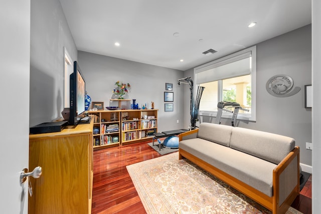 living room with hardwood / wood-style flooring