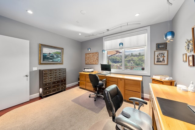 office space with wood-type flooring