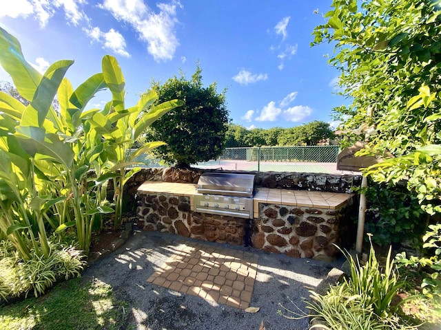50 Kepuhi Pl Unit 117, Maunaloa, HI 96770 - view of patio featuring fence, grilling area, and exterior kitchen