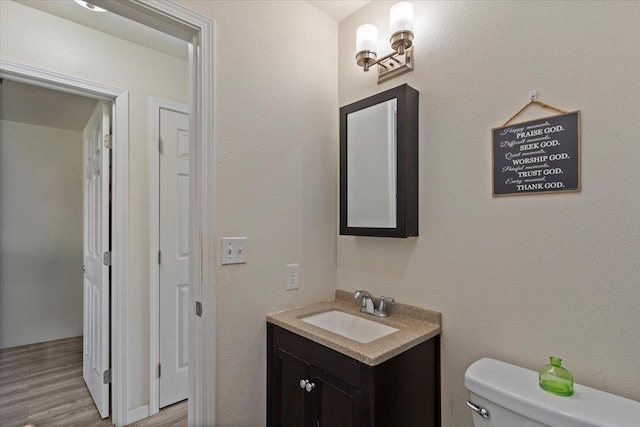 bathroom featuring vanity, toilet, and wood-type flooring