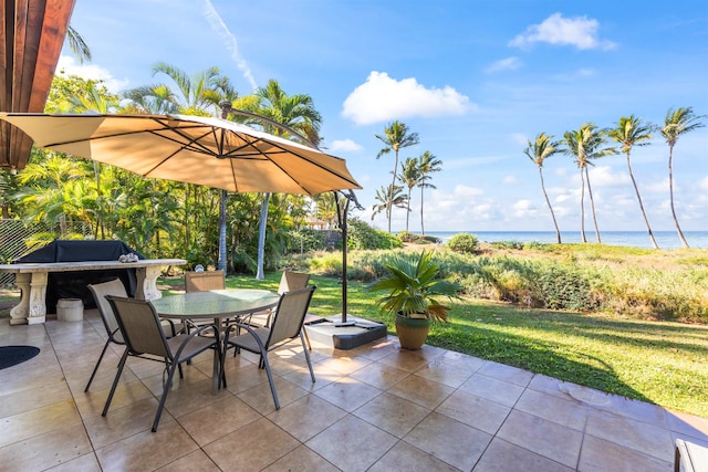 view of patio / terrace featuring a water view