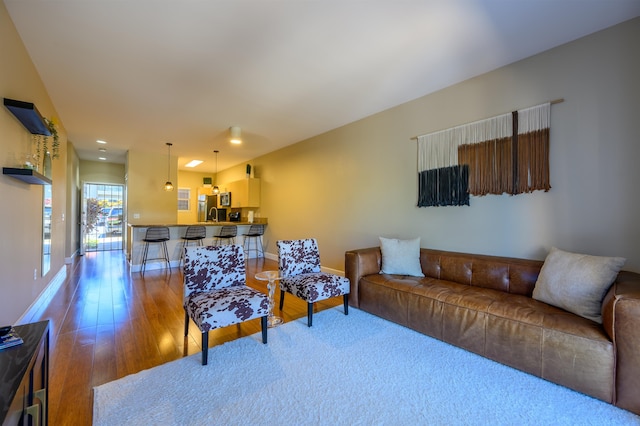 living room with hardwood / wood-style flooring