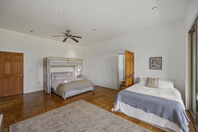bedroom with recessed lighting and a ceiling fan