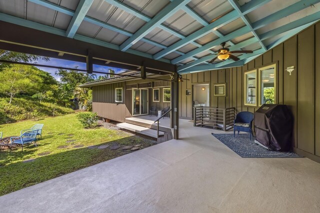 view of patio / terrace with a grill and ceiling fan