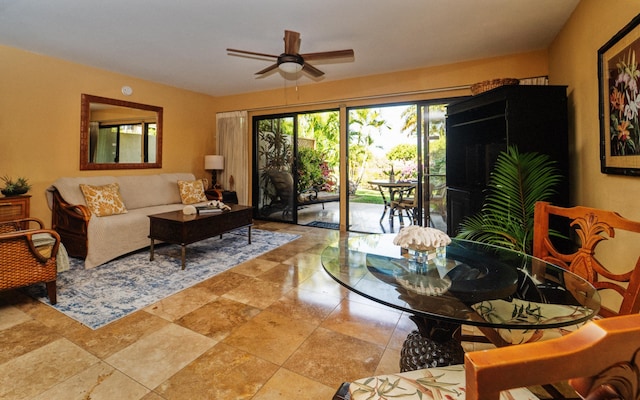 living room with ceiling fan