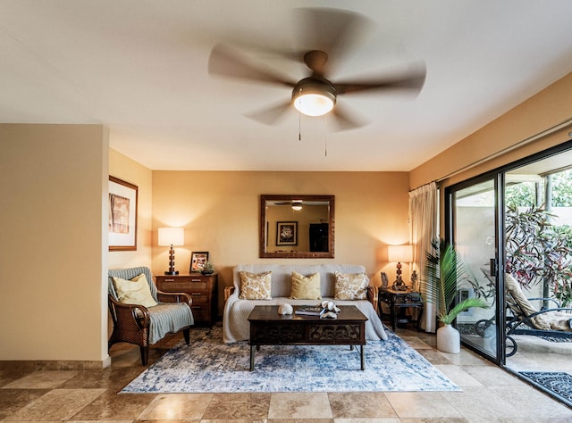 living room featuring ceiling fan