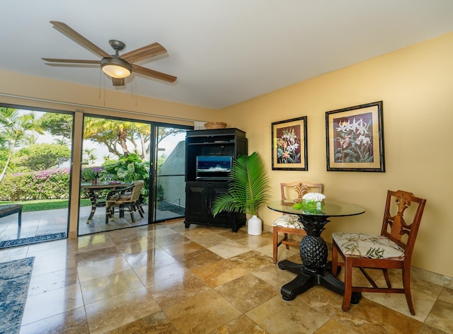 dining area featuring ceiling fan