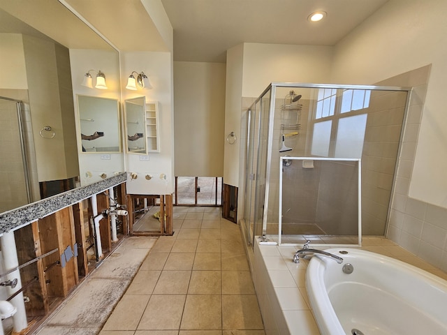 160 Kuli Puu St, Kihei, HI 96753 - bathroom featuring a garden tub, a shower stall, tile patterned flooring, and recessed lighting