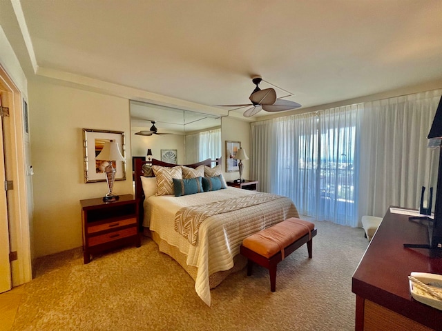 bedroom featuring carpet and ceiling fan