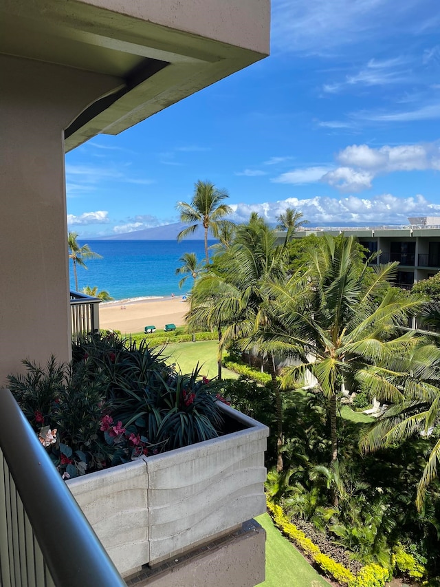 view of water feature featuring a beach view