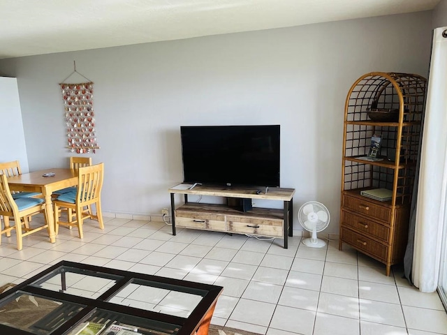 living room with light tile patterned floors