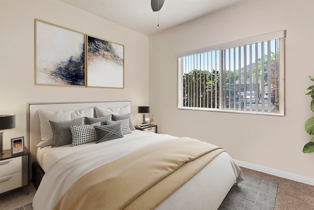 bedroom with carpet floors and ceiling fan