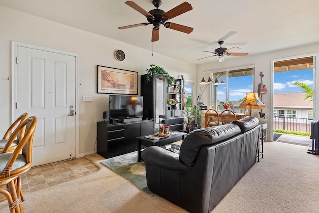 living room with ceiling fan