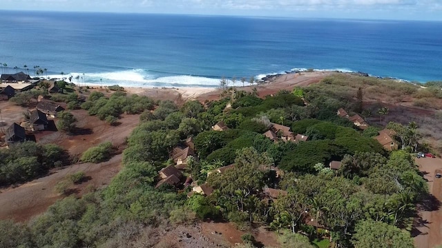 bird's eye view with a beach view and a water view