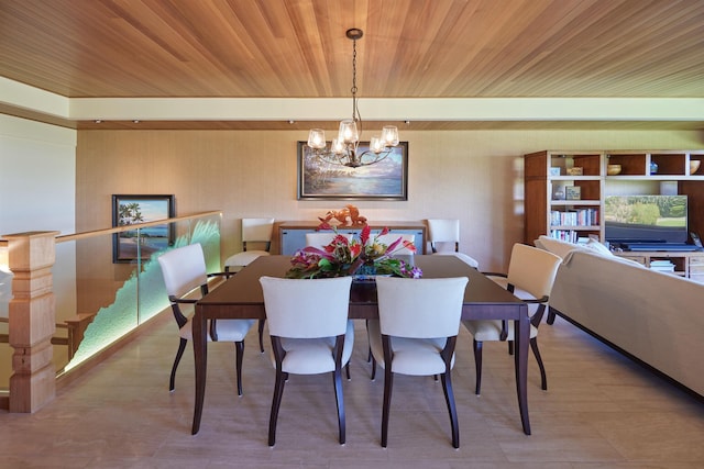 4000 Wailea Alanui Dr Unit 901, Kihei, HI 96753 - dining room featuring a chandelier, a wood ceiling with exposed beams, and stairs