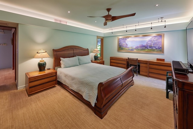 4000 Wailea Alanui Dr Unit 901, Kihei, HI 96753 - bedroom featuring light carpet, an office area, a ceiling fan, and recessed lighting