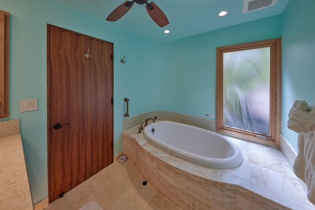 4000 Wailea Alanui Dr Unit 901, Kihei, HI 96753 - bathroom featuring a garden tub, a ceiling fan, and recessed lighting