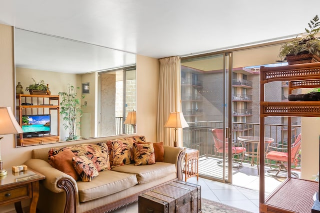 living room featuring light tile patterned floors