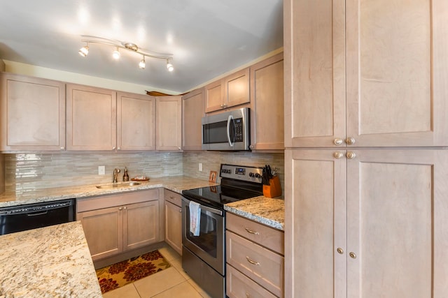 938 S Kihei Rd Unit 403, Kihei, HI 96753 - kitchen with appliances with stainless steel finishes, light brown cabinetry, tasteful backsplash, and light tile patterned floors