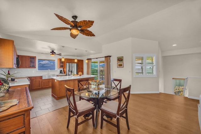 1363 Owaka St, Wailuku, HI 96793 - dining room with light wood-style floors, recessed lighting, a ceiling fan, and lofted ceiling