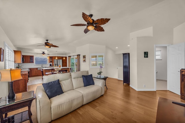 1363 Owaka St, Wailuku, HI 96793 - living room featuring a ceiling fan, light wood-style floors, plenty of natural light, and recessed lighting