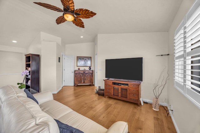 1363 Owaka St, Wailuku, HI 96793 - living area with a ceiling fan, light wood-style flooring, and recessed lighting