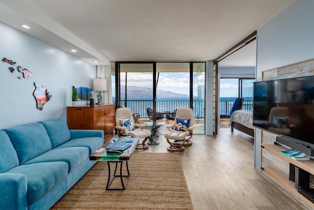 living area featuring expansive windows and wood finished floors