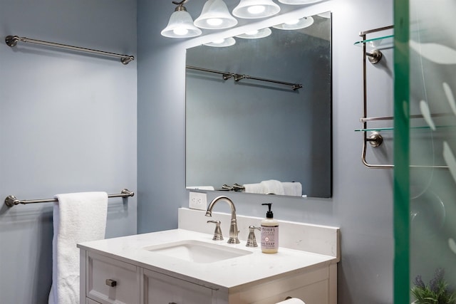 bathroom featuring vanity and walk in shower