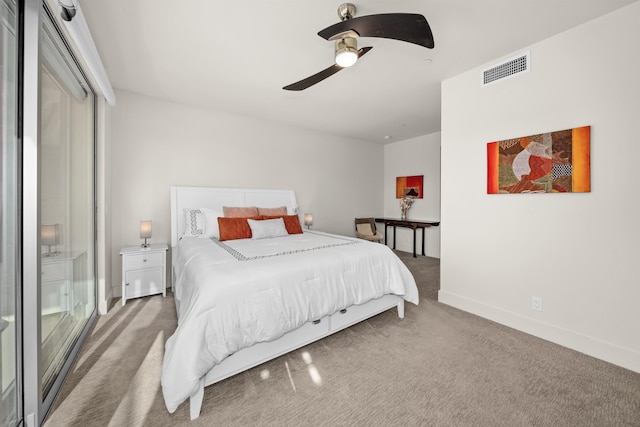 bedroom featuring carpet flooring and ceiling fan