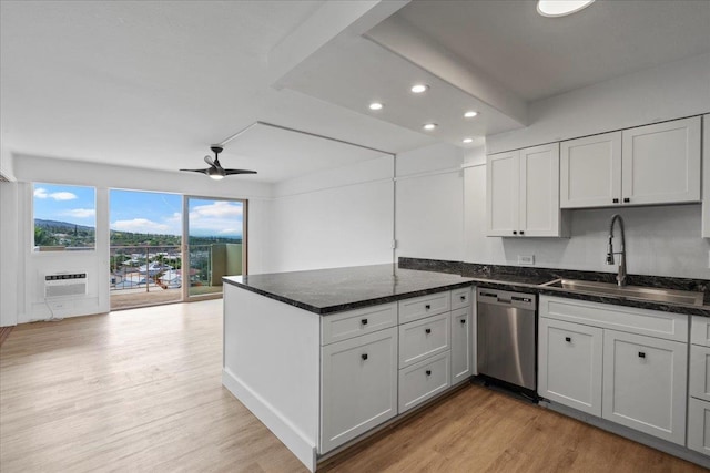 2158 Main St Unit 704, Wailuku, HI 96793 - kitchen featuring dishwasher, a peninsula, light wood-type flooring, a ceiling fan, and recessed lighting