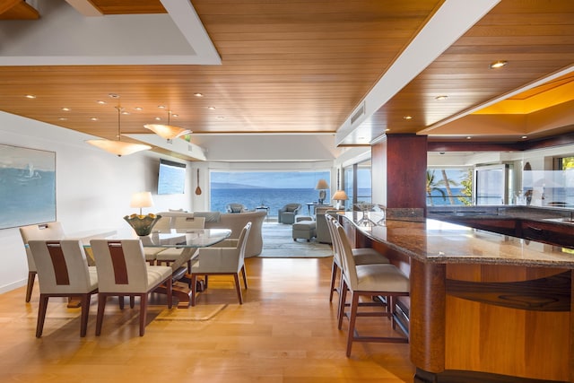 4000 Wailea Alanui Dr Unit 502, Kihei, HI 96753 - dining room featuring wood ceiling, light wood finished floors, and recessed lighting