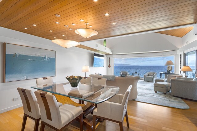 4000 Wailea Alanui Dr Unit 502, Kihei, HI 96753 - dining room featuring wood ceiling, light wood finished floors, and recessed lighting