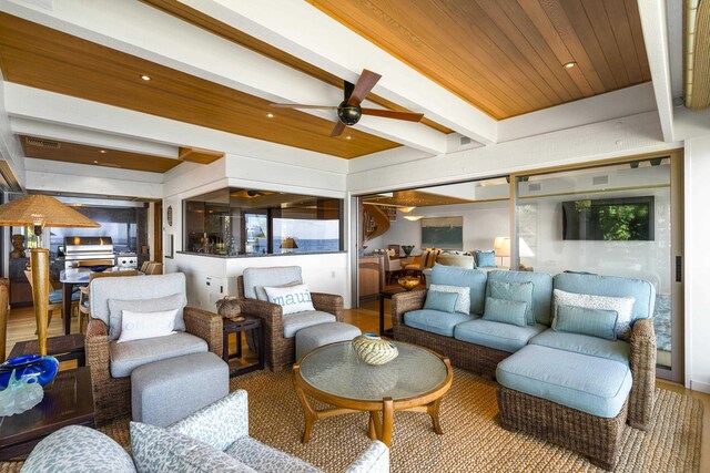 4000 Wailea Alanui Dr Unit 502, Kihei, HI 96753 - living area with a ceiling fan and beamed ceiling