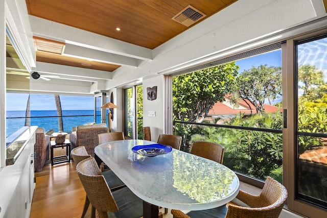 4000 Wailea Alanui Dr Unit 502, Kihei, HI 96753 - sunroom with a water view, wood finished floors, wood ceiling, and recessed lighting