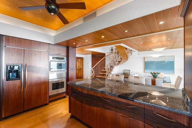 4000 Wailea Alanui Dr Unit 502, Kihei, HI 96753 - kitchen featuring paneled refrigerator, wood ceiling, a warming drawer, light wood finished floors, and a ceiling fan