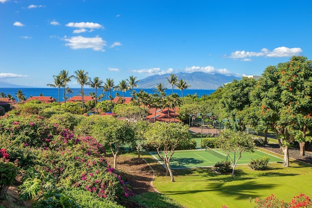 4000 Wailea Alanui Dr Unit 502, Kihei, HI 96753 - view of property's community featuring a water and mountain view, a yard, and a tennis court